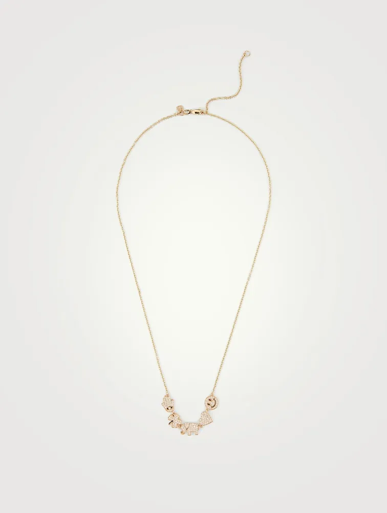 Small 14K Gold Icon Chain Necklace With Diamond Charms