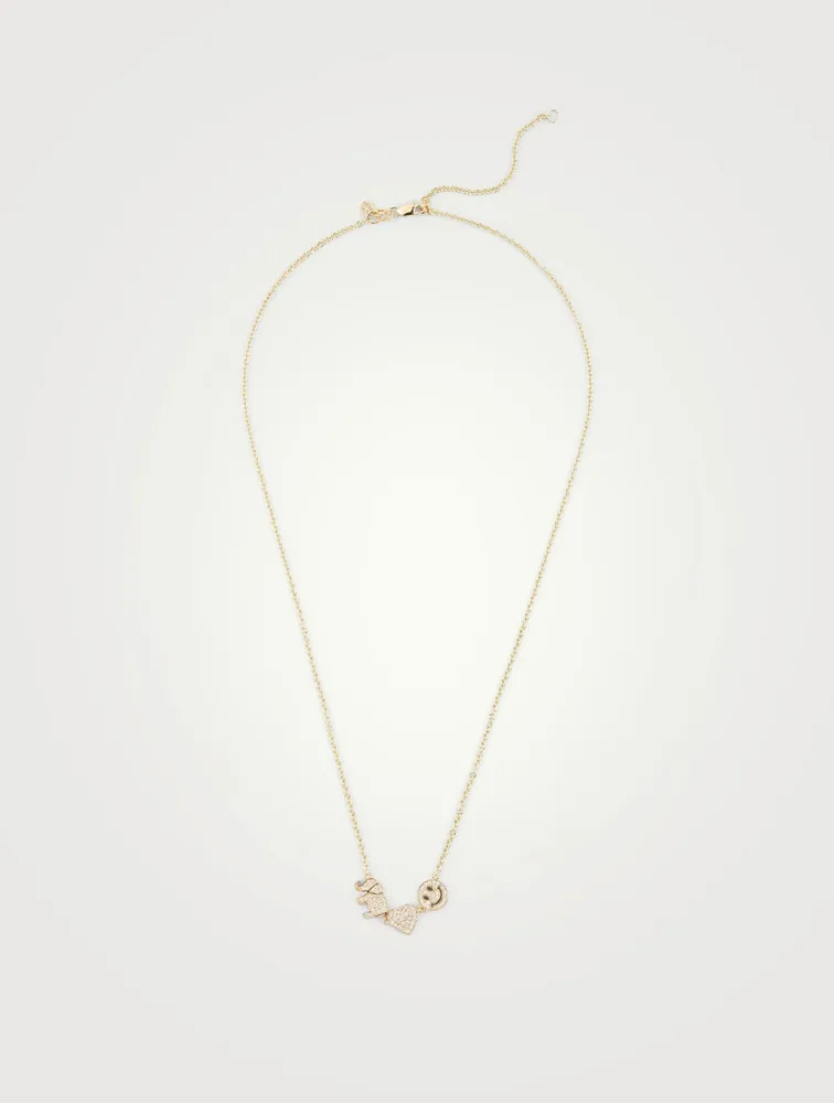 Small 14K Gold Icon Cable Chain Pendant Necklace With Diamonds