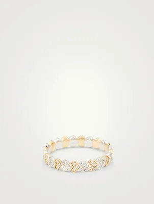 14K Yellow & White Gold Heart Eternity Ring With Diamonds