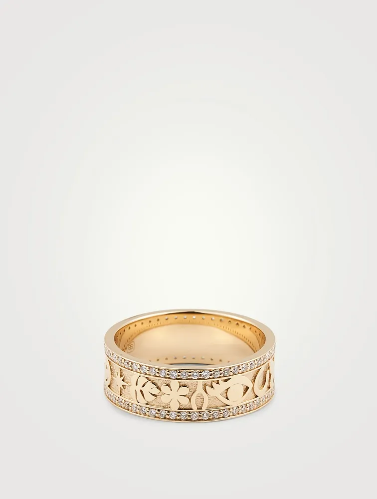 14K Gold Icon Ring With Diamonds