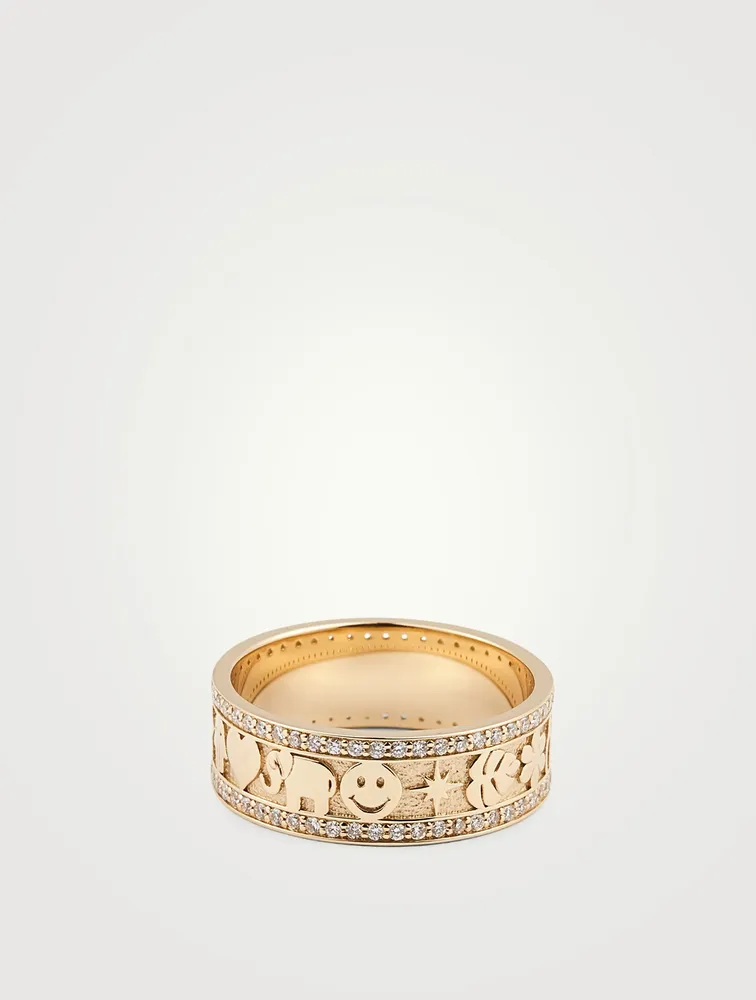 14K Gold Icon Ring With Diamonds