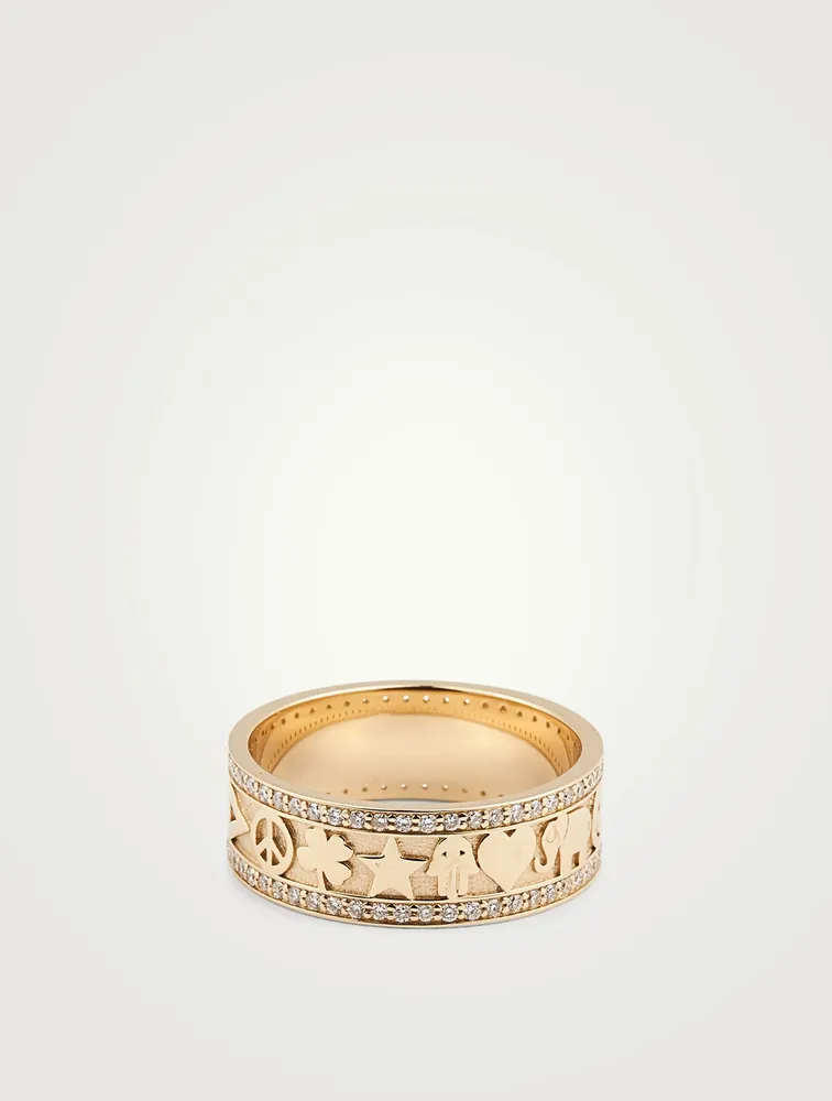 14K Gold Icon Ring With Diamonds