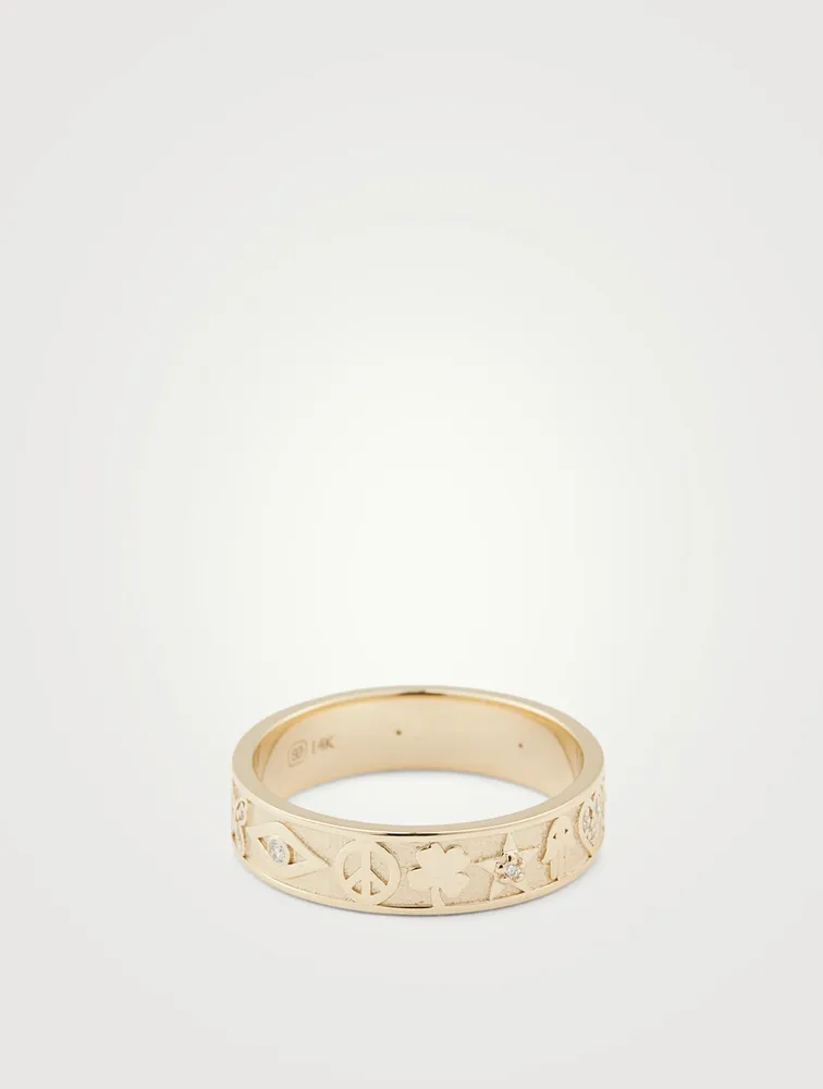 14K Gold Icon Ring With Diamonds