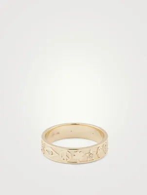 Small 14K Gold Icon Ring With Diamonds