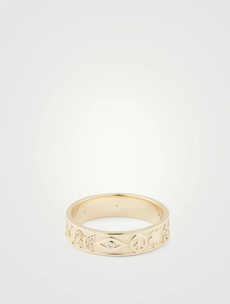 14K Gold Icon Ring With Diamonds