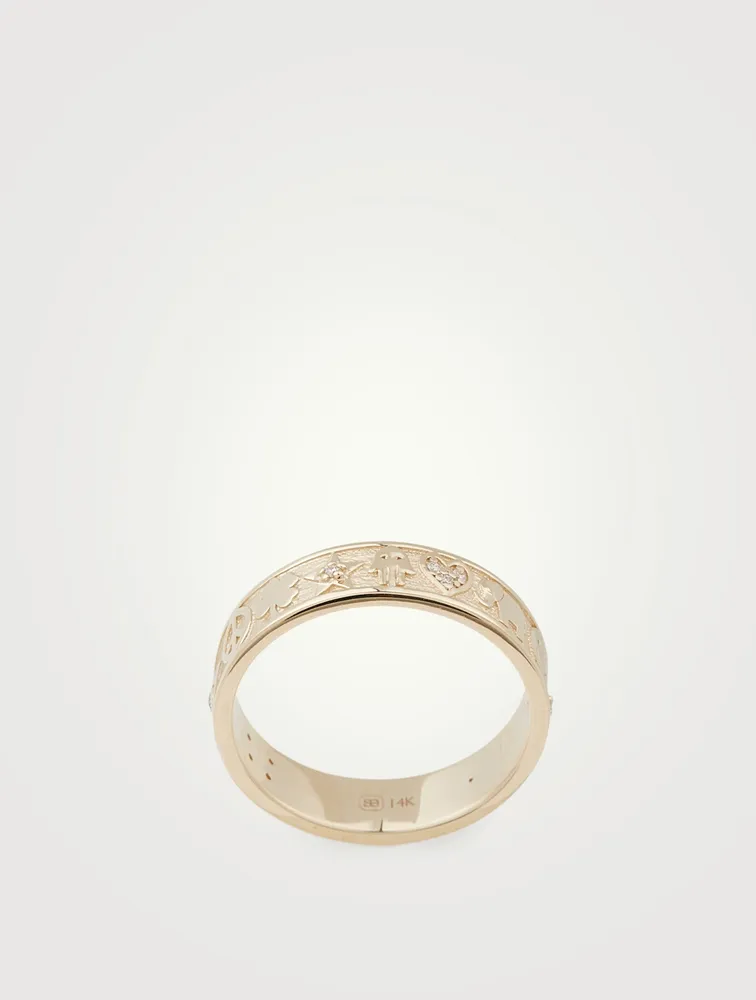 14K Gold Icon Ring With Diamonds