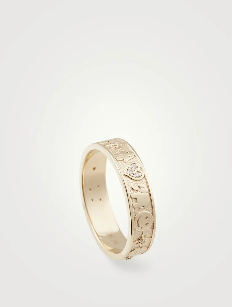 14K Gold Icon Ring With Diamonds