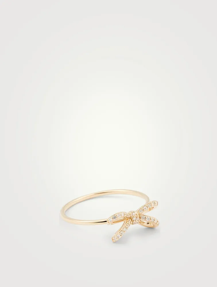 14K Gold Bow Ring With Diamonds