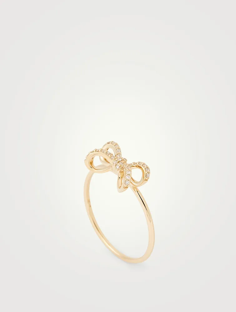 14K Gold Bow Ring With Diamonds