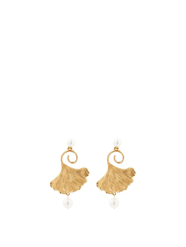 Ginkgo Drop Earrings With Pearls