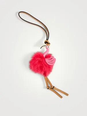 Flamingo Leather And Feathers Charm