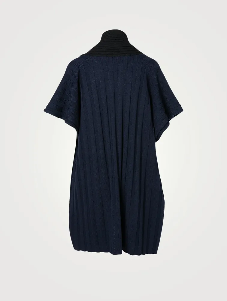 Wool Sleeveless Knit Top With Shawl Collar
