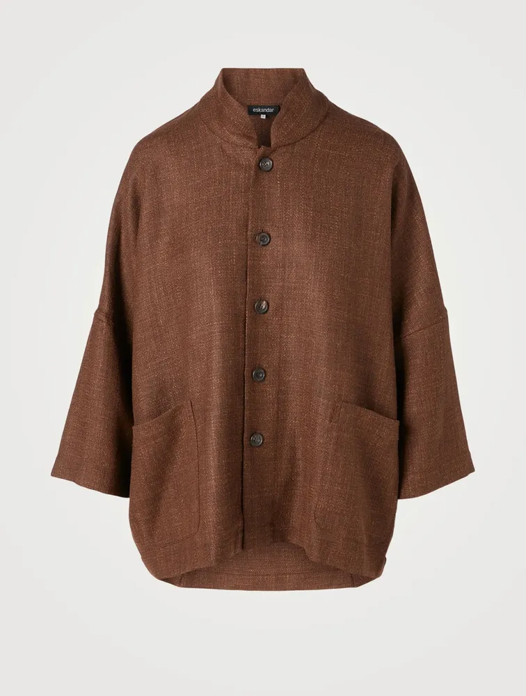 Alpaca Wool And Linen Jacket With Mandarin Collar