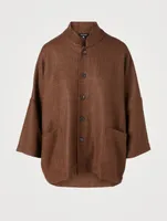 Alpaca Wool And Linen Jacket With Mandarin Collar