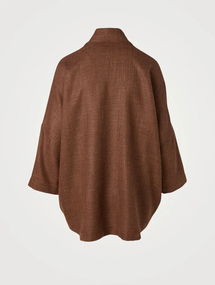 Alpaca Wool And Linen Jacket With Mandarin Collar
