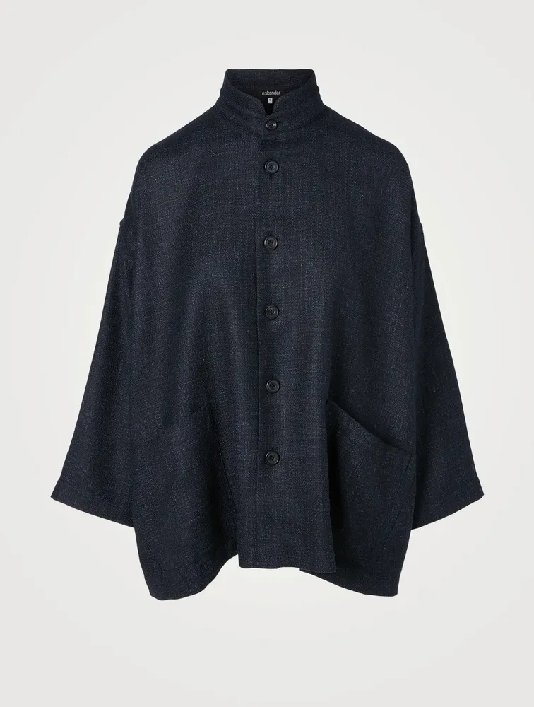 Alpaca Wool And Linen Jacket With Stand Collar