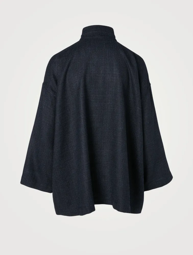 Alpaca Wool And Linen Jacket With Stand Collar