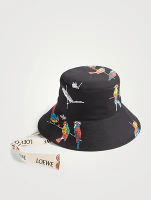 Paula's Ibiza Canvas And Leather Fisherman Hat Parrot Print