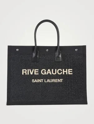 Large Noe Raffia And Leather Tote Bag With Rive Guache Embroidery