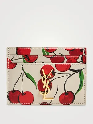 YSL Monogram Leather Card Holder In Cherry Print