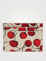 YSL Monogram Leather Card Holder In Cherry Print