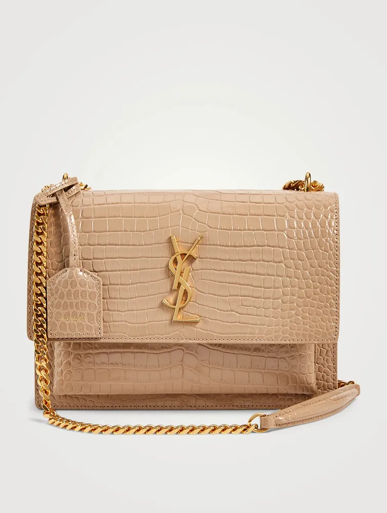 Medium Sunset YSL Monogram Croc-Embossed Leather Bag