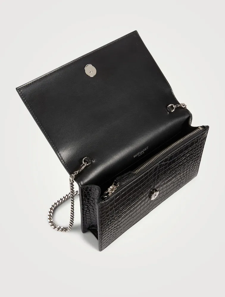 Kate chain wallet with tassel in crocodile-embossed leather, Saint Laurent