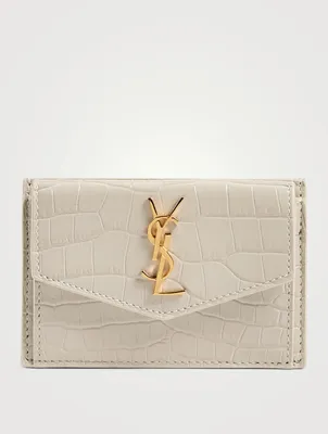 Small Uptown YSL Monogram Croc-Embossed Leather Card Holder