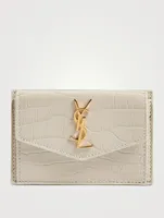 Small Uptown YSL Monogram Croc-Embossed Leather Card Holder