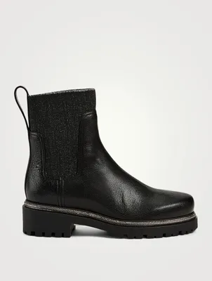 Leather Chelsea Boots With Crystal Trim