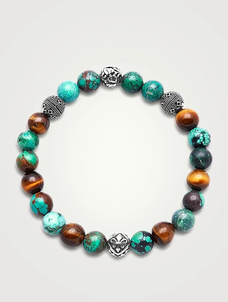 Beaded Bracelet With Sterling Silver, Bali Turquoise And Tiger Eye