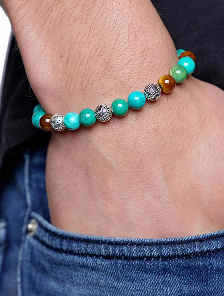 Beaded Bracelet With Sterling Silver, Bali Turquoise And Tiger Eye