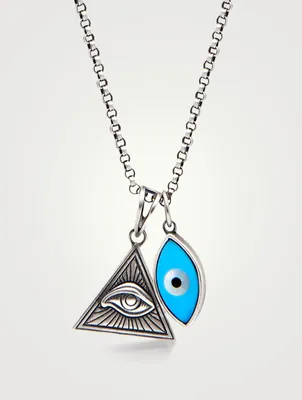 Silver Evil Eye And Of Ra Pendant Necklace