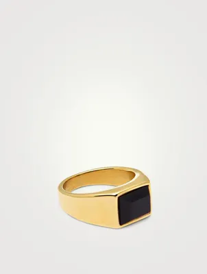 Gold Squared Signet Ring With Onyx