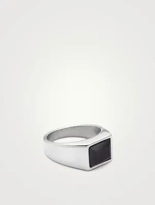 Silver Squared Signet Ring With Onyx