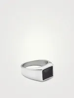 Silver Squared Signet Ring With Onyx
