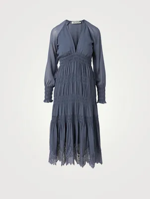 Celestine Long-Sleeve Midi Dress With Lace