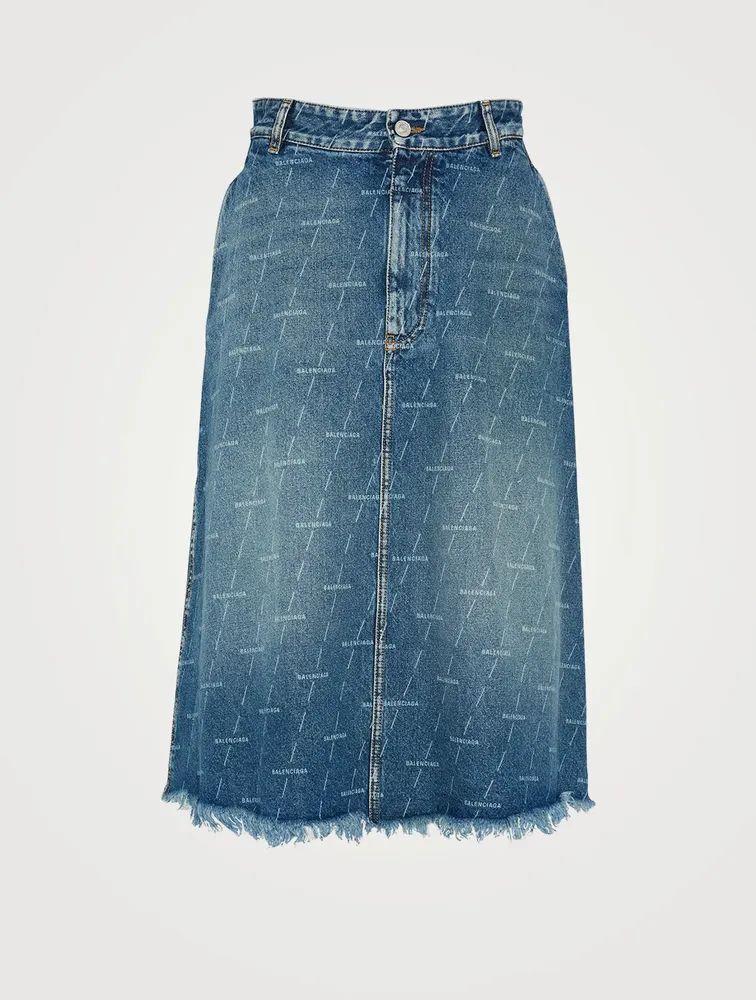 Denim Midi Skirt Logo Print