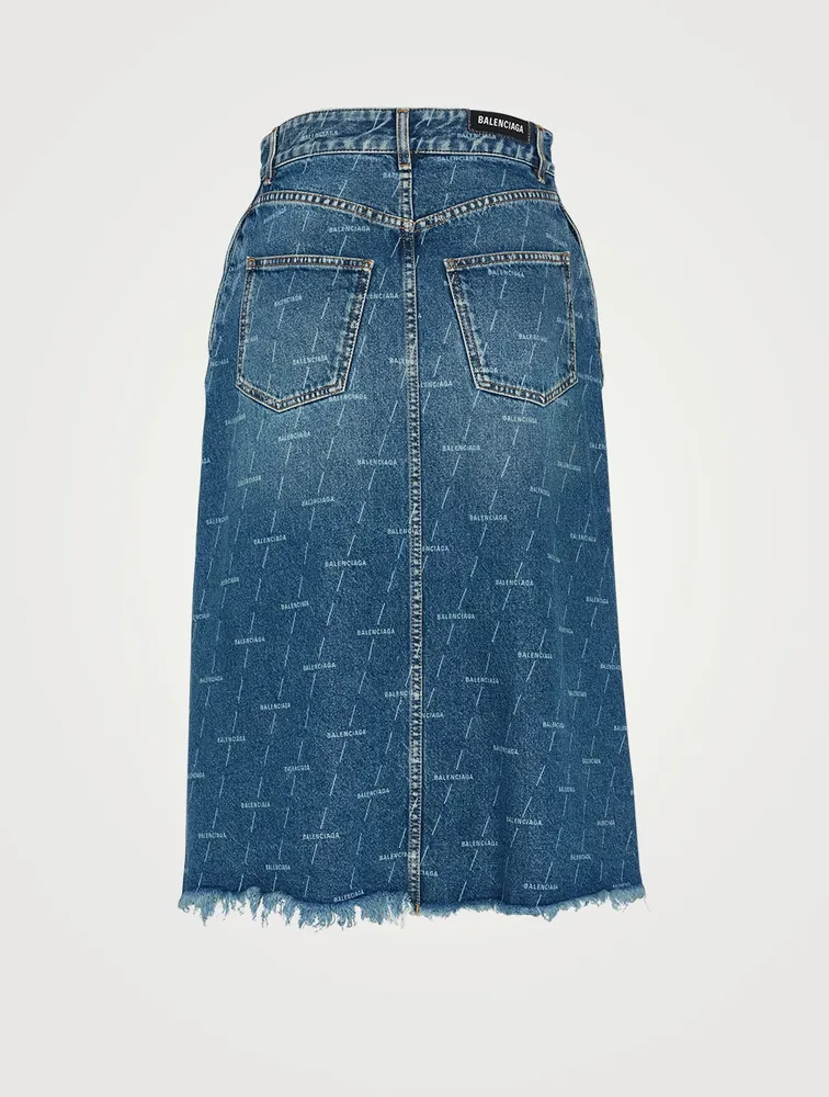 Denim Midi Skirt Logo Print