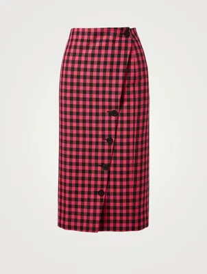 Buttoned Midi Skirt Gingham Print