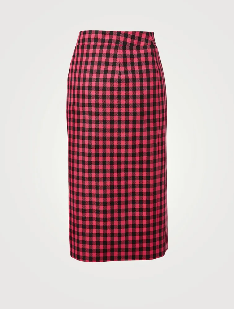 Buttoned Midi Skirt Gingham Print