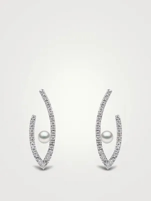 Sleek 18K Gold Akoya Pearl Earrings With Diamonds