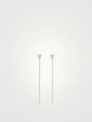 Trend 18K White Gold Pearl Chain Drop Earrings With Diamonds