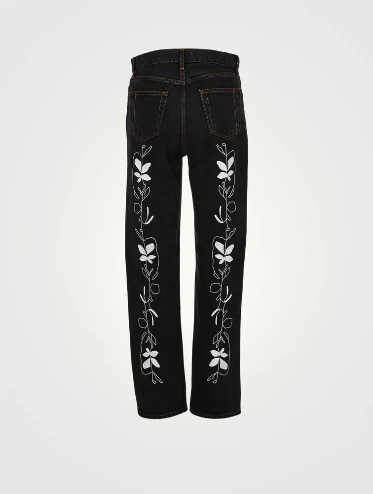 Childhood High-Waisted Jeans With Flower Vine