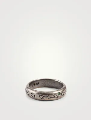 Ara Tohu Silver Bold Band Ring With Tsavorite
