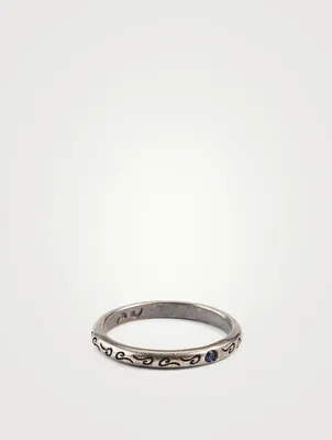 Ara Tohu Silver Band Ring With Blue Sapphire