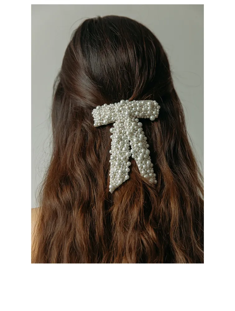 Donna Faux Pearl Bow Barrette