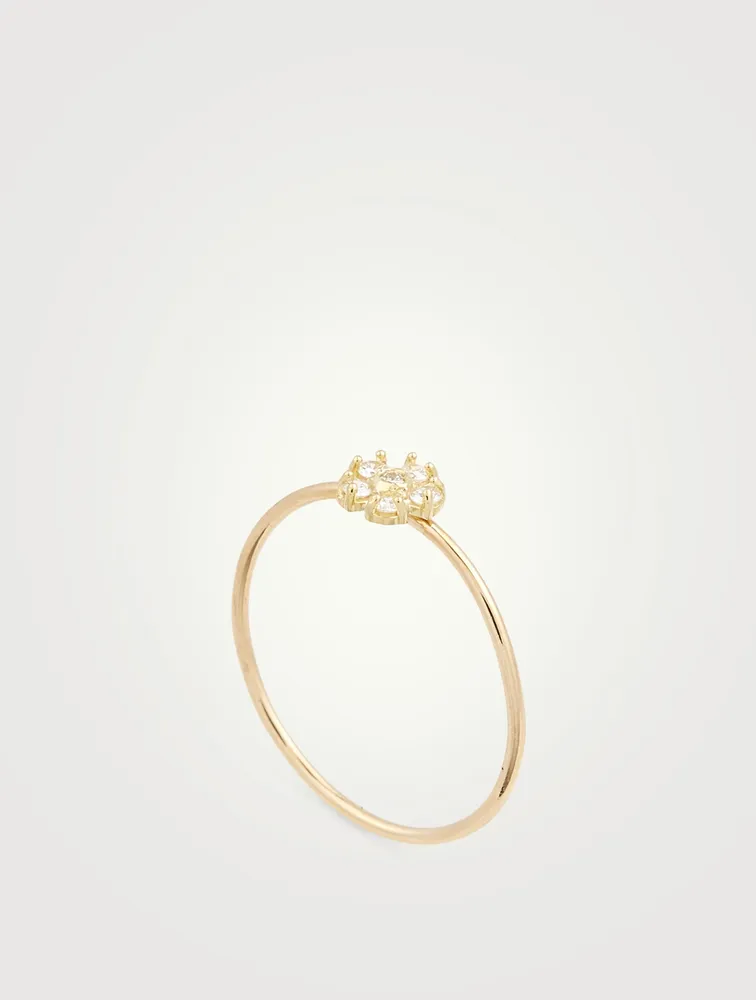 Mini 18K Gold Flower Ring With Diamonds