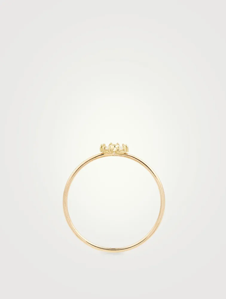 Mini 18K Gold Flower Ring With Diamonds