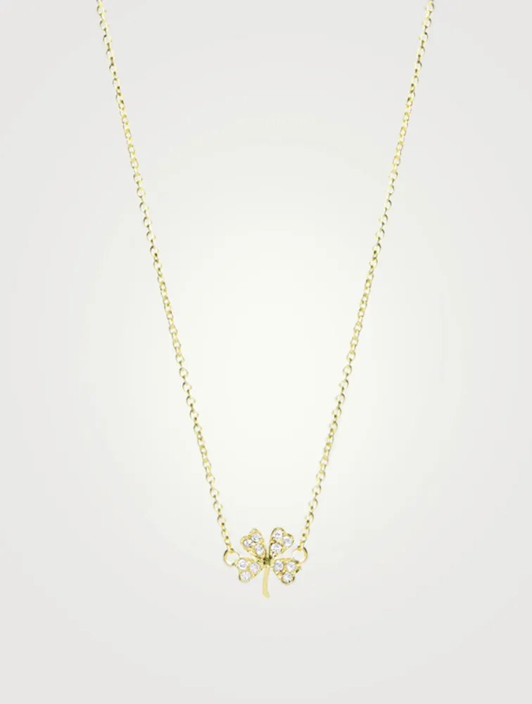 Mini 18K Gold Clover Necklace With Diamonds